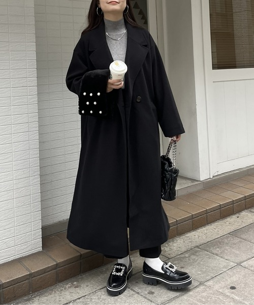 【入手困難】D&G　ベロアチェスターコート　総柄裏地　ロングコート　黒　44SM 入手困難】D&G ベロアチェスターコート 総柄裏地 ロングコート 黒 44SM