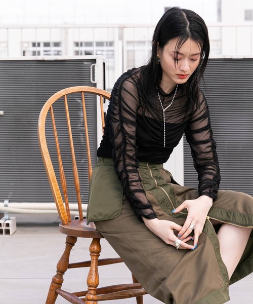 bohmal（ボマール） tシャツ シアーギャザートップス レディース