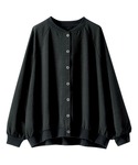 ブルゾン アウター サラリ麻調素材リブ使いカー...の詳細画像1