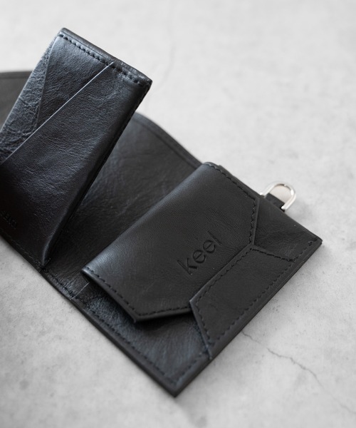 senti × keel 3つ折り財布 ミニウォレット レザー ブラック SENTI 財布 センティ / Dyneema Leather TRI-FOLD WALLET ×Keel
