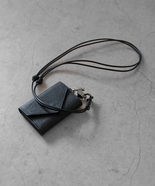 senti × keel 3つ折り財布 ミニウォレット レザー ブラック SENTI 財布 Dyneema(R) Leather TRI-FOLD WALLET×Keel/ 超軽量