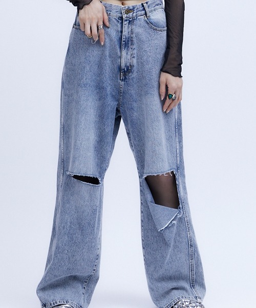 N.Sページ デニムパンツ ダメージ デニムパンツ ハイウエスト SK19611238-1152 : まるっ
