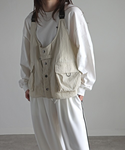 ベスト ジレ HAL×COURO ナイロンフィッシングベスト レディース メンズ COMME CA MEN ベスト ジレ ナイロントリコット ロング ジレ