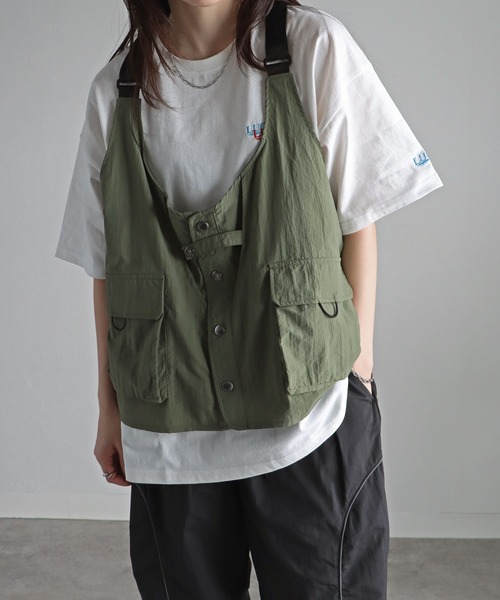 ベスト ジレ HAL×COURO ナイロンフィッシングベスト レディース メンズ COMME CA MEN ベスト ジレ ナイロントリコット ロング ジレ
