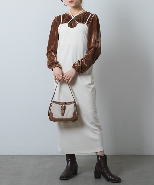 tシャツ ロングスリーブベルベットギャザーカットソー レディース tシャツ ロングスリーブベルベットギャザーカットソー