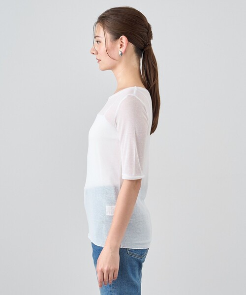 tシャツ シアーテレコ5分袖クループルオーバー レディース ANAYI tシャツ シアーテレコ5分袖クループルオーバー レディース