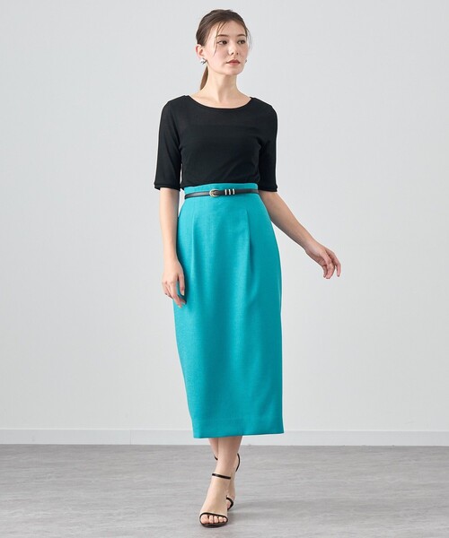 ANAYI tシャツ Tシャツ シアーテレコ5分袖クループルオーバー 
