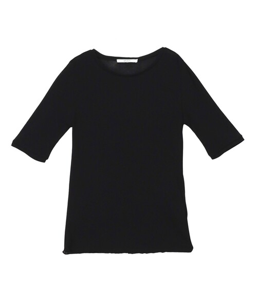 ANAYI tシャツ シアーテレコ5分袖クループルオーバー レディース