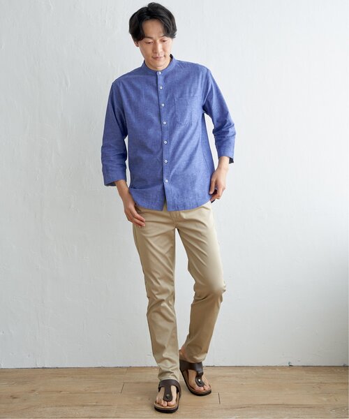 美品♪ドアーズ バンドカラー リネンシャツ 長袖 ベージュ 麻100% ah7 URBAN RESEARCH DOORS（アーバンリサーチドアーズ） シャツ シルケット