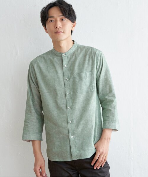 ikka（イッカ） シャツ 「速乾」7分袖イージーケアリネンバンドカラー