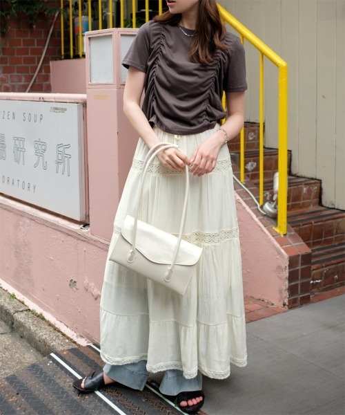 ANDI BAGUS☆Ava Maxi Skirt レース シースルー マキシスカート スカート はしごレースボリュームスカート : ZOZOTOWN Yahoo!店