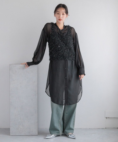 【シン商品】 LOWRYS FARM シャツワンピース シアーシャツワンピース 130972