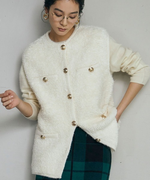 ELFRANK ベスト ジレ 「新色追加」ループ編みニット ジレ ベスト