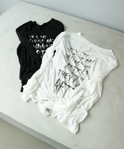レタープリント シアー長袖Tシャツ