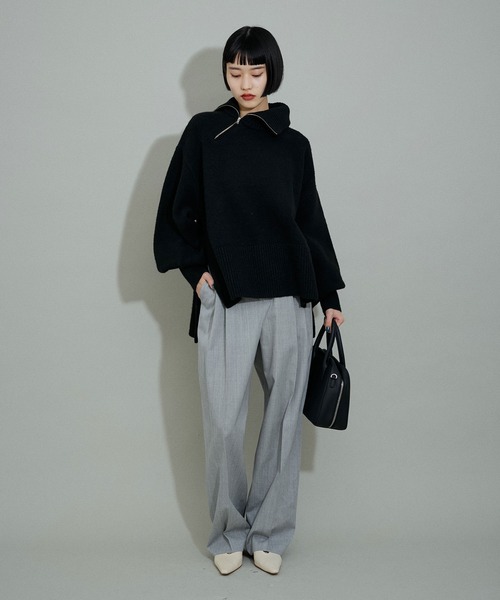 【WEB限定】ジップタートルパフスリーブニットプルオーバー ADAM ET ROPE' ニット セーター 「WEB限定」ジップタートル