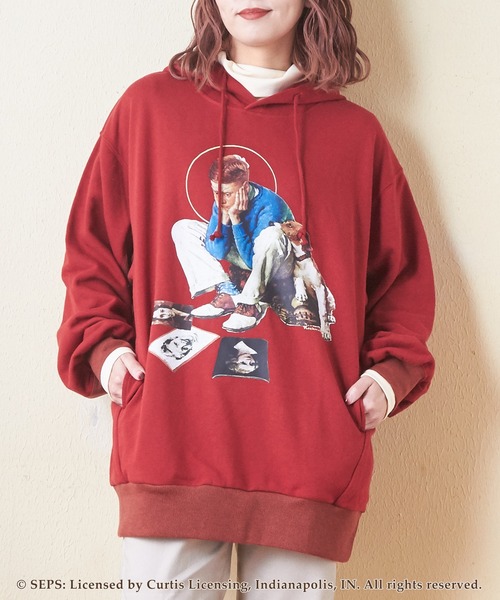 パーカー CUBE SUGAR×The Saturday Evening Post プリントスウェットプルオーバーパーカー レディース メンズ