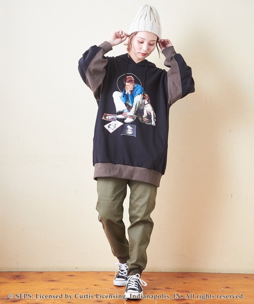 パーカー CUBE SUGAR×The Saturday Evening Post プリントスウェットプルオーバーパーカー レディース メンズ CUBE SUGAR パーカー SUGAR×The Saturday Evening Post プリント
