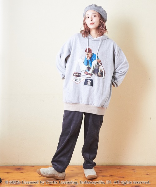 パーカー CUBE SUGAR×The Saturday Evening Post プリントスウェットプルオーバーパーカー レディース メンズ CUBE SUGAR パーカー SUGAR×The Saturday Evening Post プリント