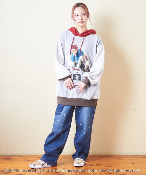 パーカー CUBE SUGAR×The Saturday Evening Post プリントスウェットプルオーバーパーカー レディース メンズ CUBE SUGAR パーカー SUGAR×The Saturday Evening Post プリント