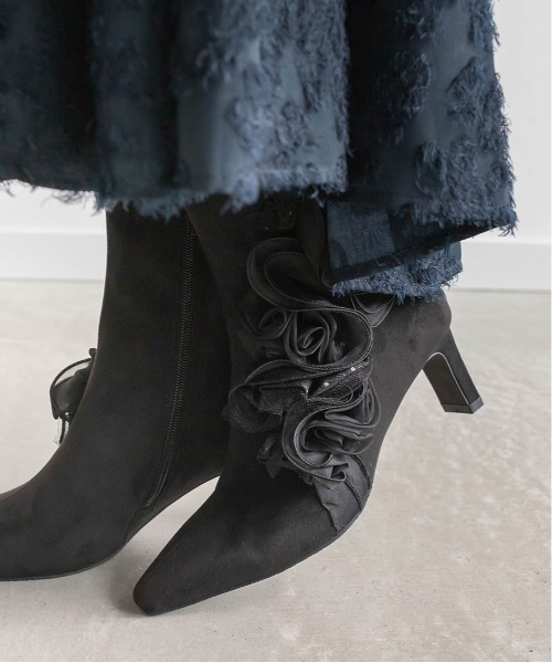 RANDA（ランダ） ブーツ ローズモチーフショートブーツ レディース