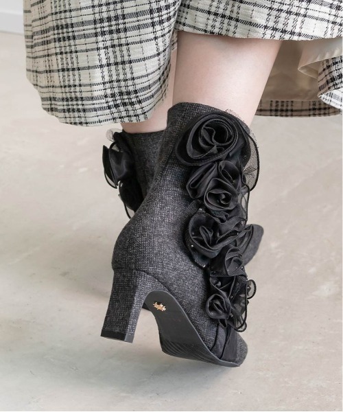 RANDA（ランダ） ブーツ ローズモチーフショートブーツ レディース