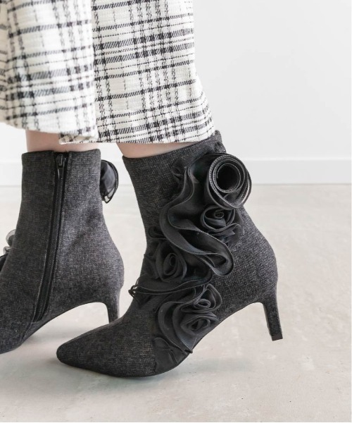 RANDA（ランダ） ブーツ ローズモチーフショートブーツ レディース