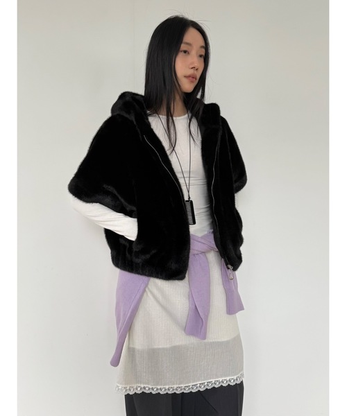 Didot.showroom コート アウター ファーフーディーハーフジャケット 