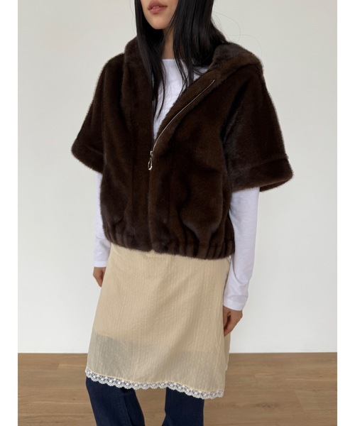 Didot.showroom コート アウター ファーフーディーハーフジャケット 