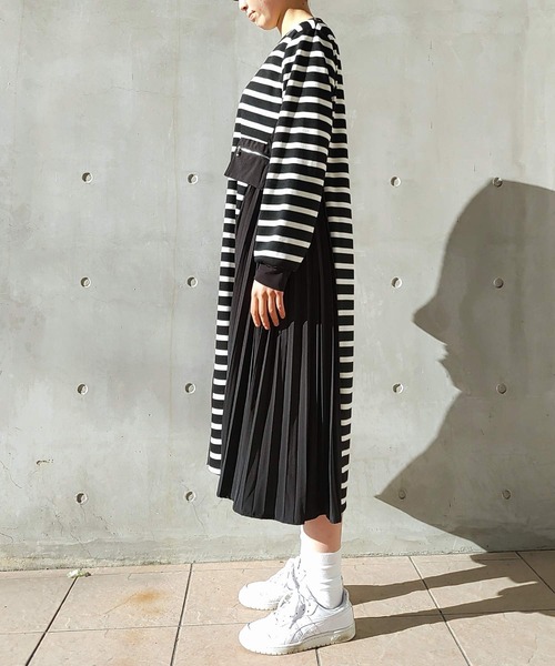 ボーダーズ　ワンピース Q ワンピース プリーツドッキングボーダーワンピース : ZOZOTOWN Yahoo