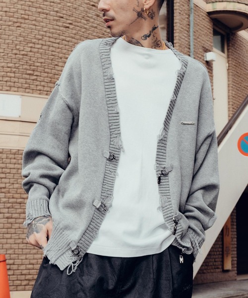 Subciety（サブサエティ） カーディガン Damaged knit cardigan メンズ