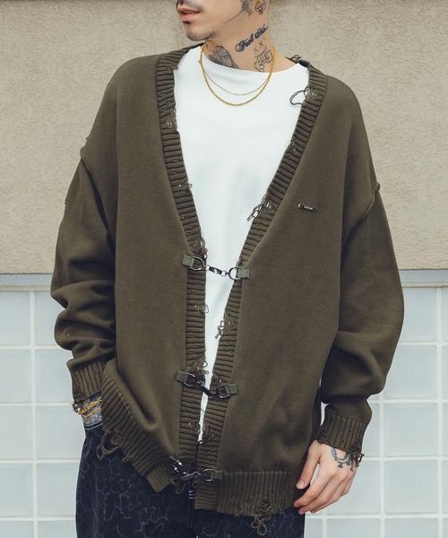 Subciety（サブサエティ） カーディガン Damaged knit cardigan メンズ