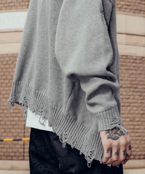 Subciety（サブサエティ） カーディガン Damaged knit cardigan メンズ