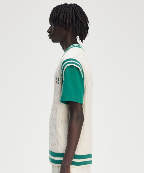 フレッドペリー　ベスト　サマーニット　Mサイズ FRED PERRY ベスト ジレ Cable Knit Tennis Vest／テニス