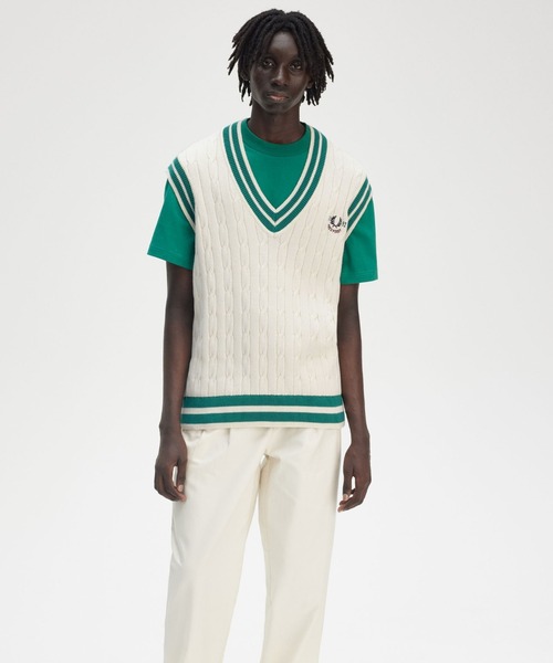フレッドペリー　ベスト　サマーニット　Mサイズ FRED PERRY ベスト ジレ Cable Knit Tennis Vest／テニス