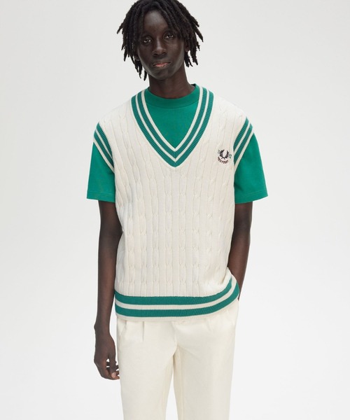 FRED PERRY ベスト ジレ Cable Knit Tennis Vest／テニス