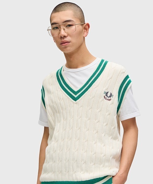 FRED PERRY ベスト ジレ Cable Knit Tennis Vest／テニス