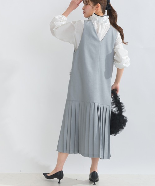 PICCIN PERLA ジャンパースカート ポケットパール裾プリーツジャンパー