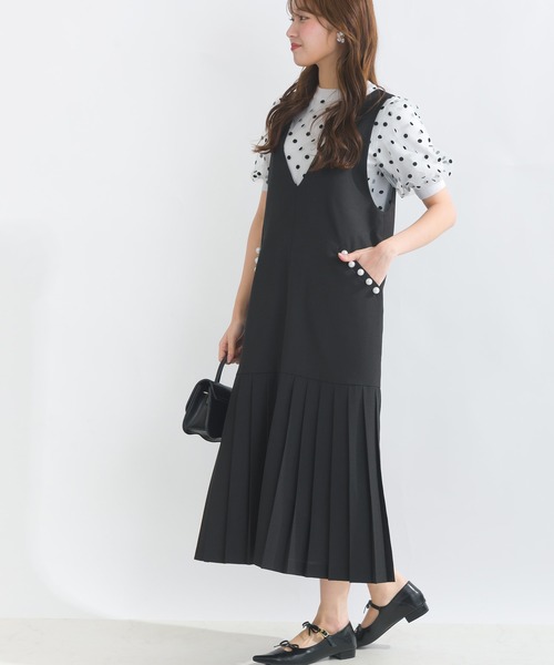 PICCIN PERLA ジャンパースカート ポケットパール裾プリーツジャンパー