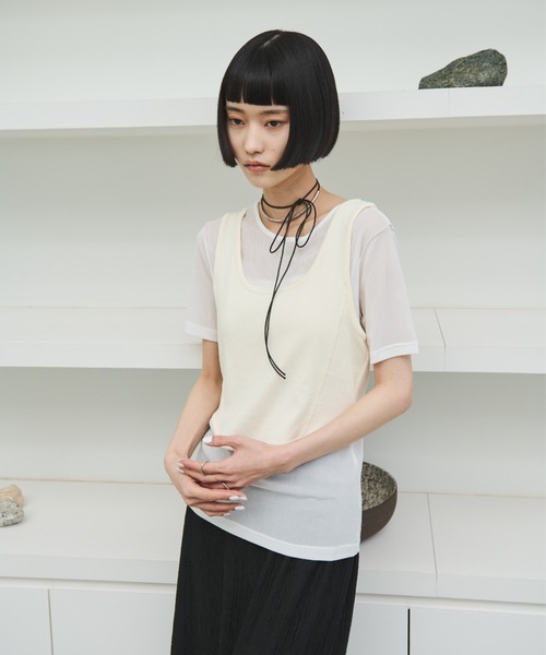 tシャツ レースアップビスチェ切り替えシアーTシャツ レディース レースアップビスチェ切り替えシアーTシャツ（Tシャツ