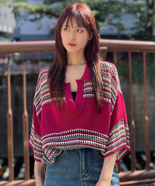 ポロシャツ ポロ 「Good Riddance」かぎ針編み風 メッシュニット