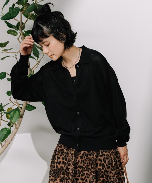 ニット セーター サマーポロニットカーディガン レディース FREAK'S STORE ニット セーター リネンブレンド サマーポロ
