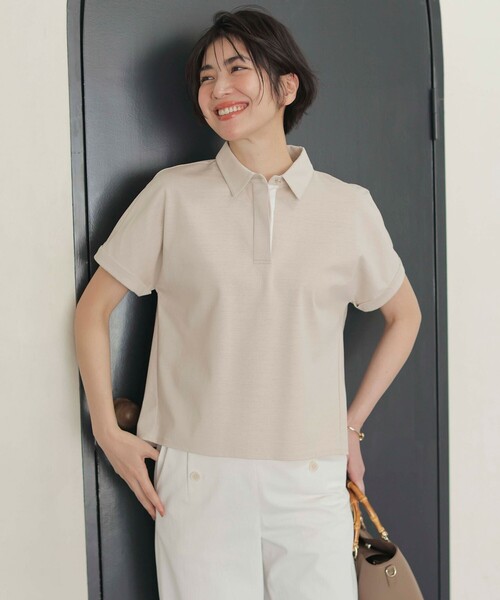 tシャツ 半袖 「洗える」コットンリネンジャージー ポロ カットソー