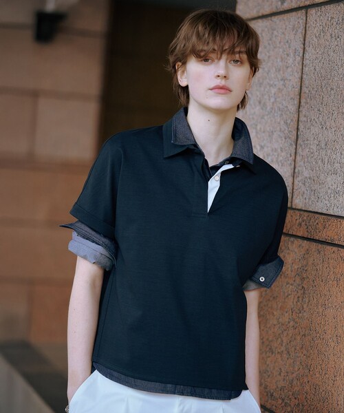 【洗える】コットンリネンジャージー ポロ カットソー tシャツ 「洗える」コットンリネンジャージー ポロ カットソー