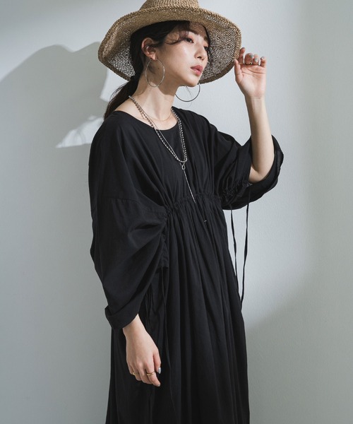 ポニョ風ワンピース bohmal ワンピース 前後2wayドロストシャーリングロング