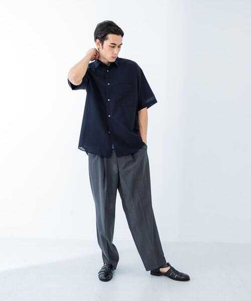 【NAVY】ウォッシャブルウールサイロフィルショートスリーブシャツ URBAN RESEARCH（アーバンリサーチ） シャツ ウォッシャブルウール