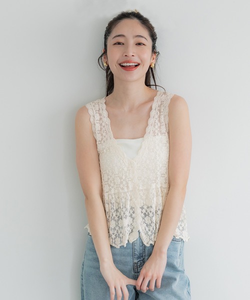 ベスト ジレ 「別注」「ne Quittez pas」レース ベスト レディース NE QUITTEZ PAS! ベスト ジレ 「別注」「ne Quittez pas」レース