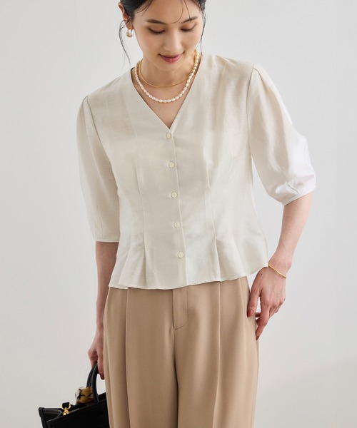 ROPE ブラウス ROPE'（ロペ） ブラウス シャツ 「洗える・羽織にもなる」Vネック5分袖