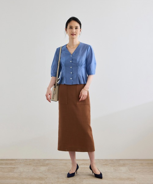 ROPE'（ロペ） ブラウス シャツ 「洗える・羽織にもなる」Vネック5分袖