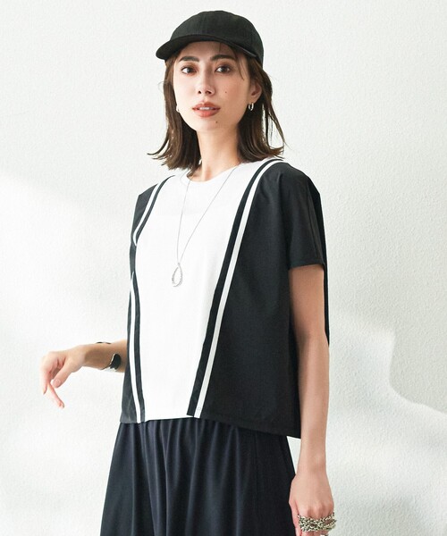 tシャツ シルケットコンビスムース バイカラーカットソー レディース