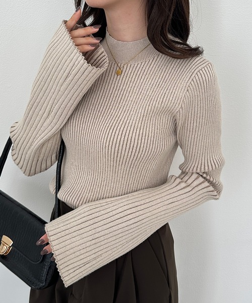 RANAN（ラナン） ニット セーター フレア袖バイカラーリブニット